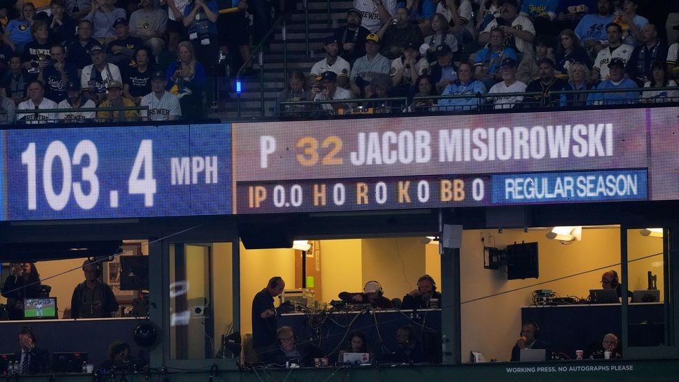 Brewers' Jacob Misiorowski sets World Series velocity record on his first pitch — Fox 11 Green Bay Sports, White Bear Lake Sports news